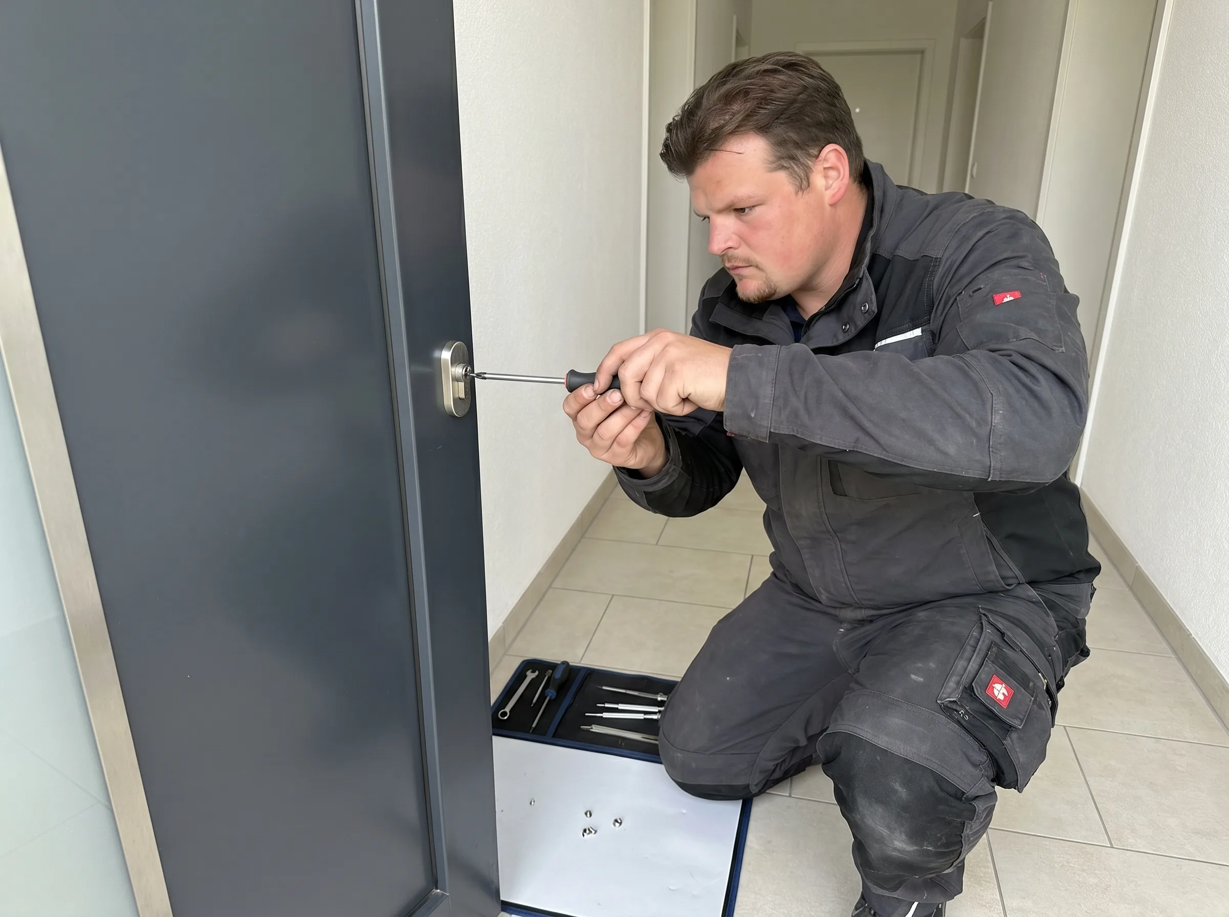 Jannik Jocher bei einer Türöffnung an einer modernen Haustür, typisch für Wiesbaden-West